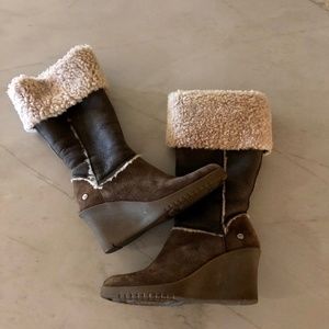 Women’s Brown Tall Zipper Wedge UGG Sandra BOOTS Ladies 8